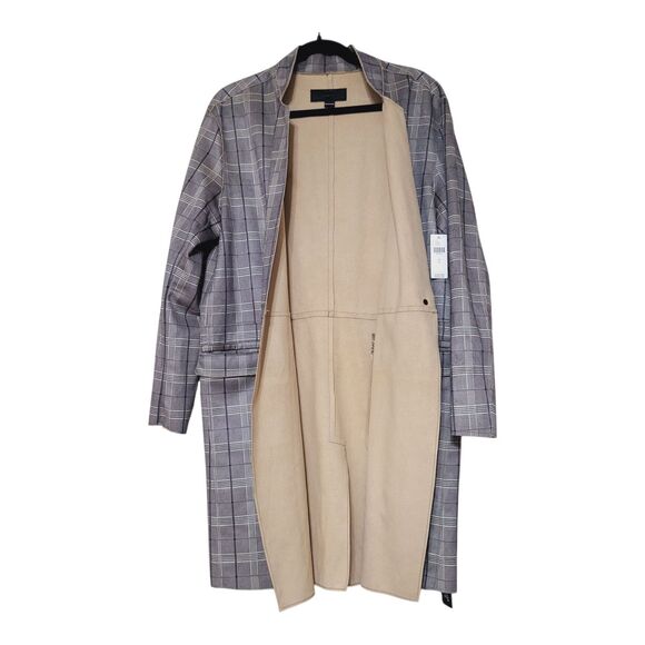 Blank NYC Anthropologie Renegade Gray Plaid Longline Jacket Faux Suede L New - Picture 6 of 9